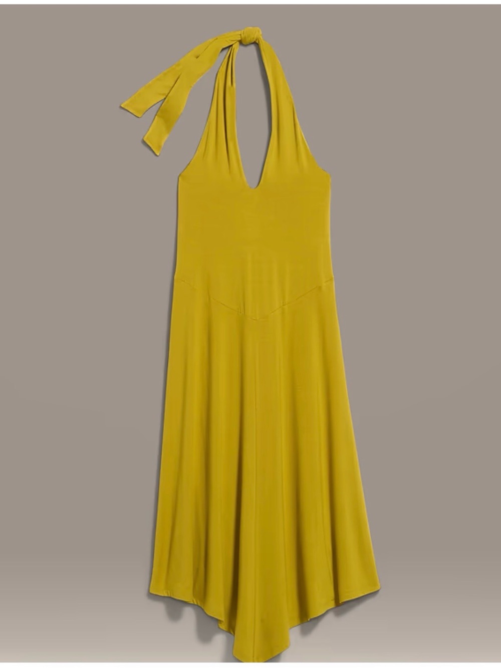 Christopher John Rogers Mustard Yellow Asymmetrical Halter Dress